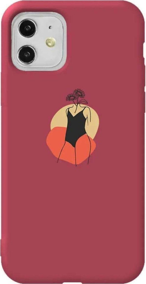 iPhone 11 Bordo Renkli Silikon Telefon Kılıfı - Flower Girl Standing