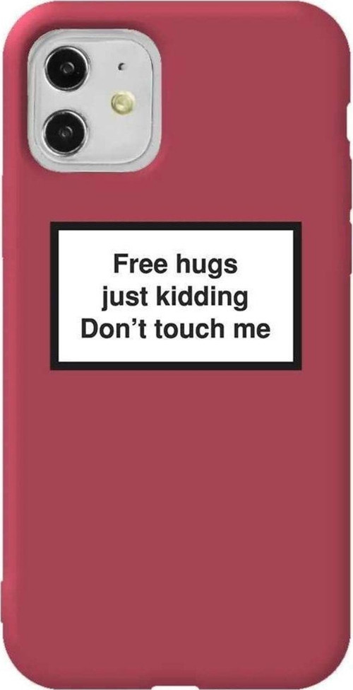 iPhone 11 Bordo Renkli Silikon Telefon Kılıfı - Free Hugs