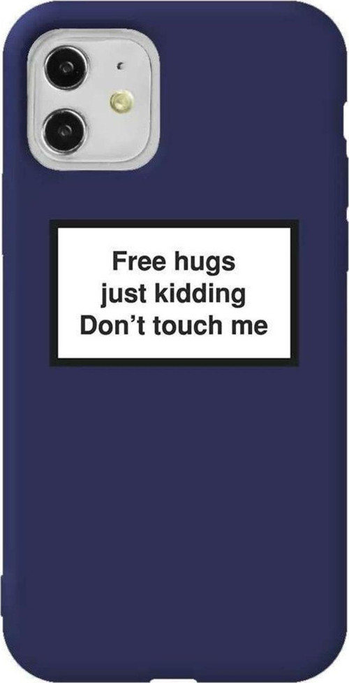 iPhone 11 Lacivert Renkli Silikon Telefon Kılıfı - Free Hugs
