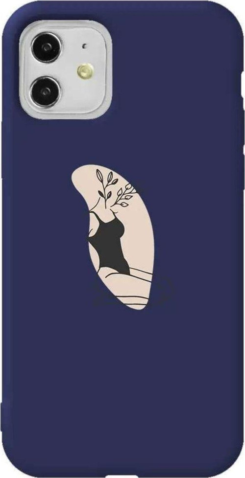 iPhone 11 Lacivert Renkli Silikon Telefon Kılıfı - Flower Girl Sitting