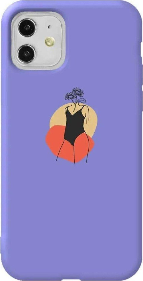 iPhone 11 Lila Renkli Silikon Telefon Kılıfı - Flower Girl Standing