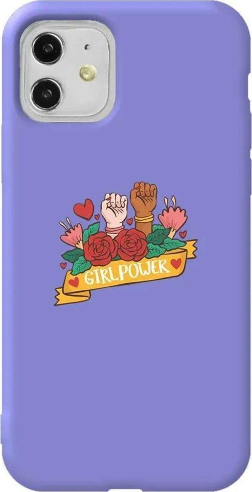 iPhone 11 Lila Renkli Silikon Telefon Kılıfı - Girl Power 2