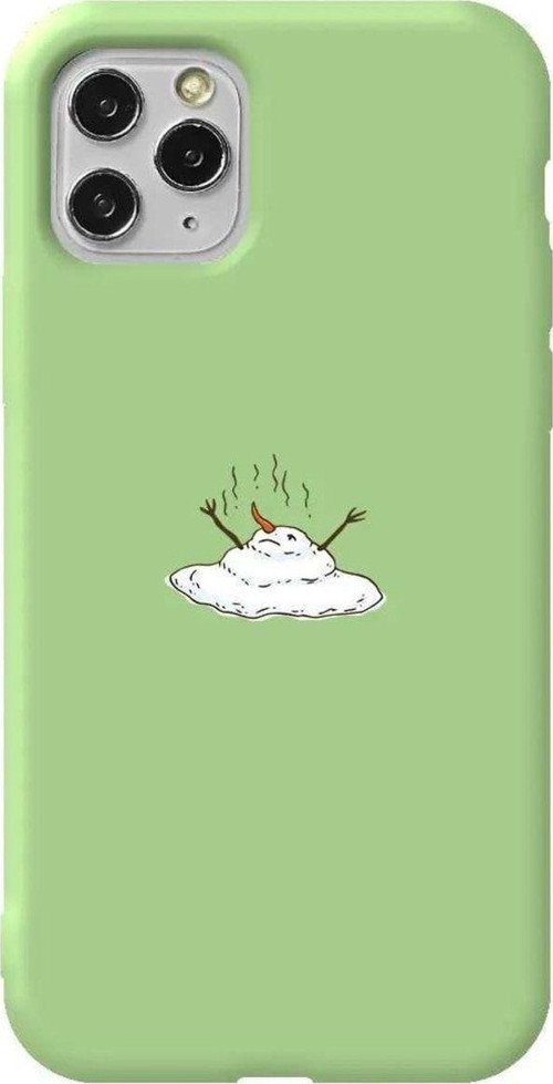 İphone 11 Pro Uyumlu Açık Yeşil Renkli Silikon Telefon Kılıfı - Melting Snowman