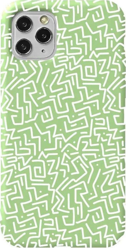 İphone 11 Pro Açık Yeşil Renkli Silikon Telefon Kılıfı - Sweet Doodle White