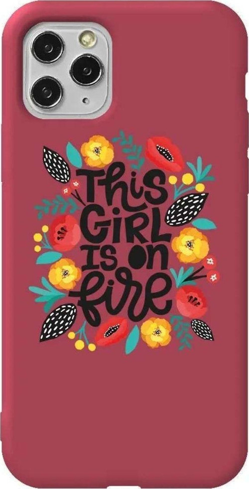 İphone 11 Pro Bordo Renkli Silikon Telefon Kılıfı - Girl Is On Fire