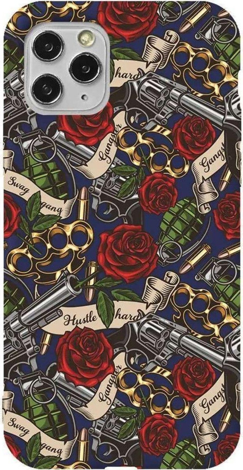 İphone 11 Pro Lacivert Renkli Silikon Telefon Kılıfı - Rose And Gun