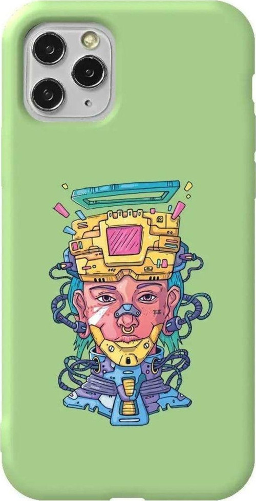 İphone 11 Pro Max Açik Yesil Renkli Silikon Telefon Kılıfı - Cyberpunk