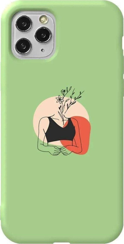 İphone 11 Pro Max Açik Yesil Renkli Silikon Telefon Kılıfı - Flower Girl