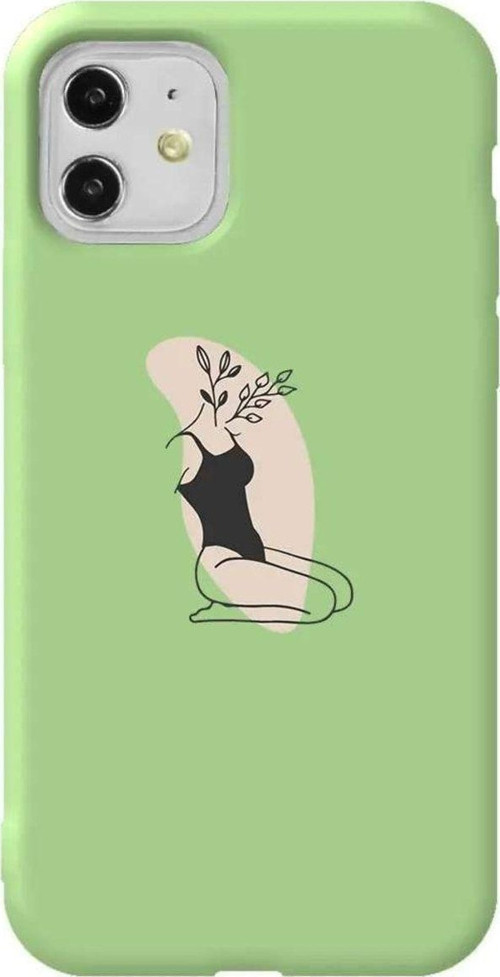 İphone 11 Pro Max Açik Yesil Renkli Silikon Telefon Kılıfı - Flower Girl Sitting