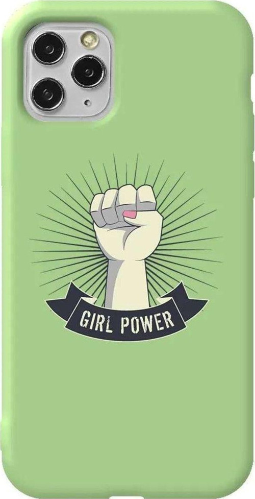 İphone 11 Pro Max Açik Yesil Renkli Silikon Telefon Kılıfı - Girl Punch