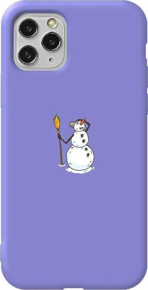 İphone 11 Pro Max Uyumlu Lila Renkli Silikon Telefon Kılıfı - Snowman Looking Around
