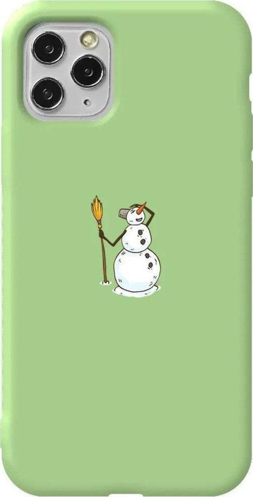 İphone 11 Pro Max Uyumlu Açık Yeşil Renkli Silikon Telefon Kılıfı - Snowman Looking Around