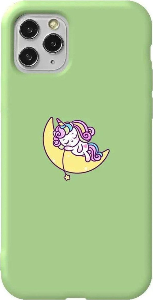 İphone 11 Pro Max Açik Yesil Renkli Silikon Telefon Kılıfı - Sleepy Unicorn