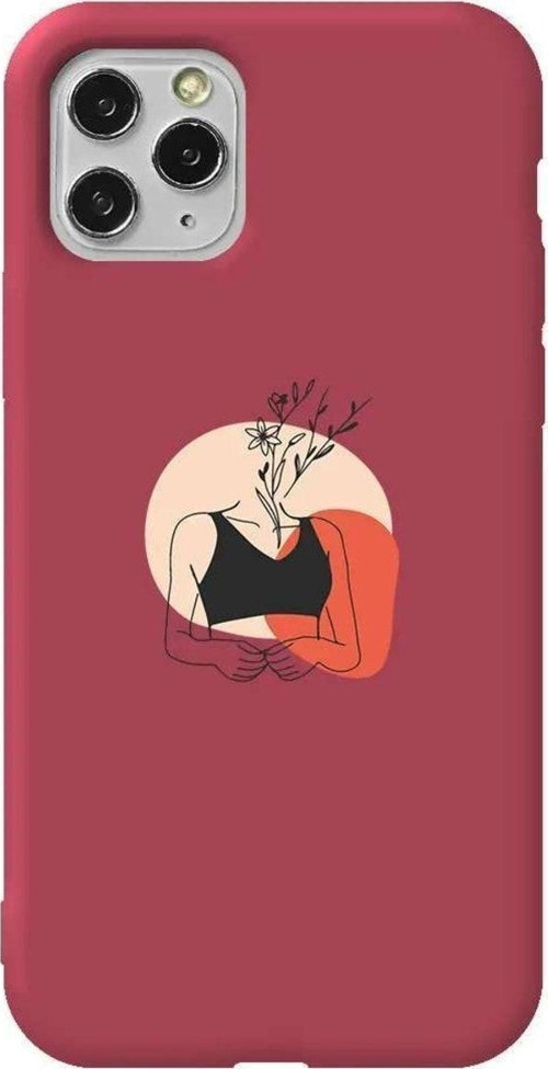 İphone 11 Pro Max Bordo Renkli Silikon Telefon Kılıfı - Flower Girl