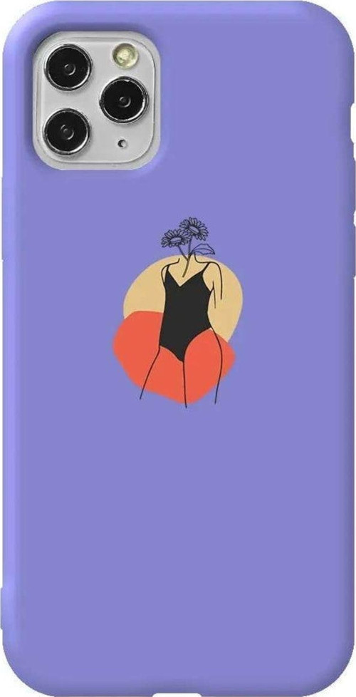 İphone 11 Pro Max Lila Renkli Silikon Telefon Kılıfı - Flower Girl Standing