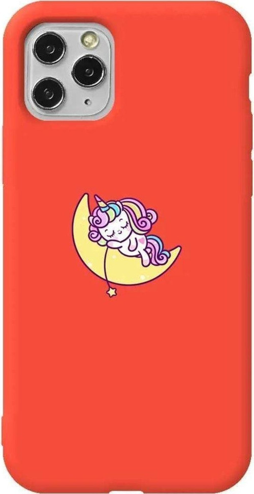 İphone 11 Pro Max Turuncu Renkli Silikon Telefon Kılıfı - Sleepy Unicorn