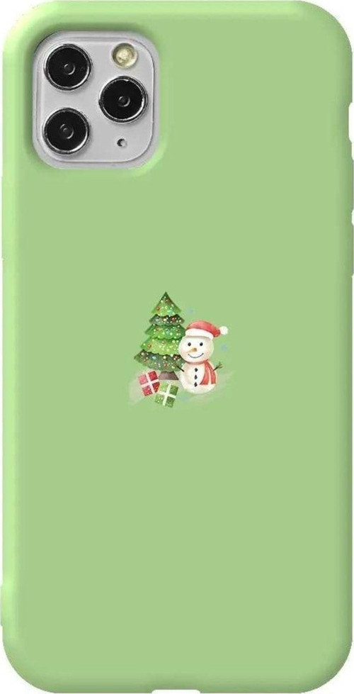 İphone 11 Pro Max Uyumlu Açık Yeşil Renkli Silikon Telefon Kılıfı - Cute Snowman