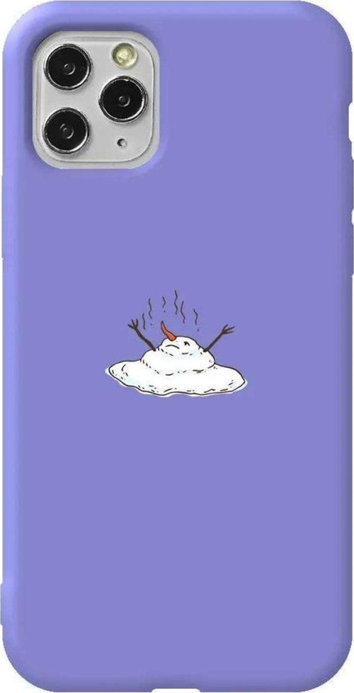 İphone 11 Pro Uyumlu Lila Renkli Silikon Telefon Kılıfı - Melting Snowman