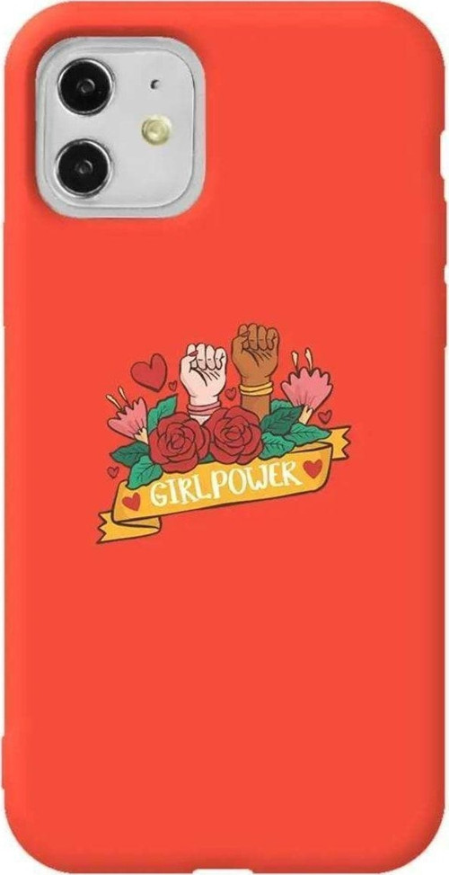 iPhone 11 Turuncu Renkli Silikon Telefon Kılıfı - Girl Power 2