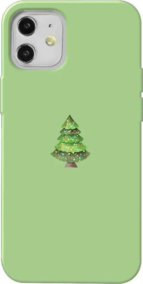 iPhone 12 Açık Yeşil Renkli Silikon Telefon Kılıfı - Mini Xmas Tree