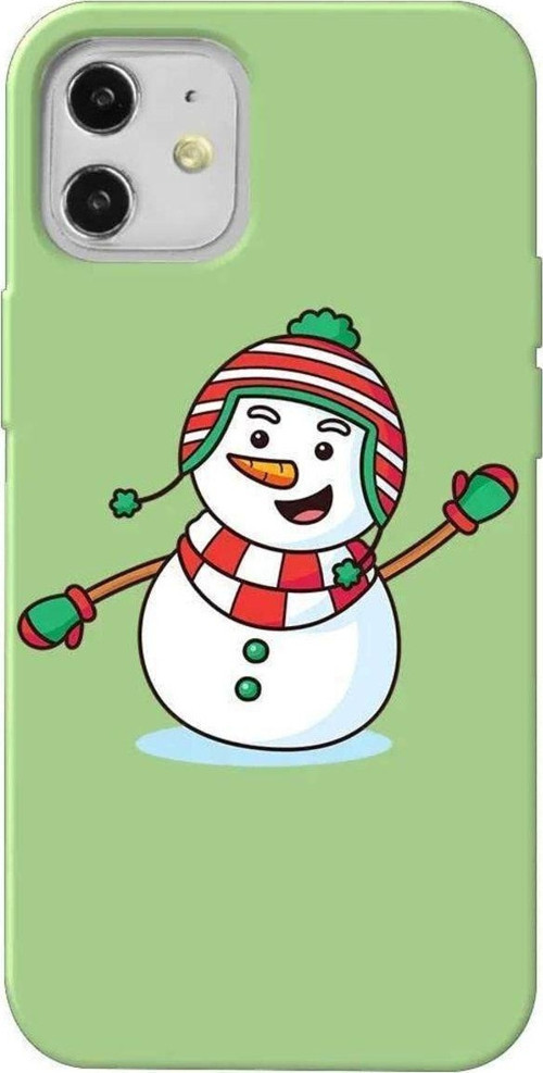 iPhone 12 Uyumlu Açık Yeşil Renkli Silikon Telefon Kılıfı - Snowman 2