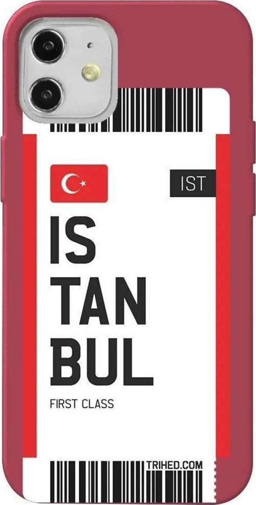 iPhone 12 Bordo Renkli Silikon Telefon Kılıfı - Istanbul Bileti