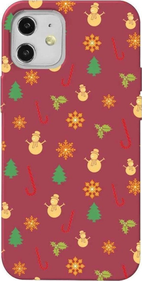 iPhone 12 Bordo Renkli Silikon Telefon Kılıfı - Very Christmas