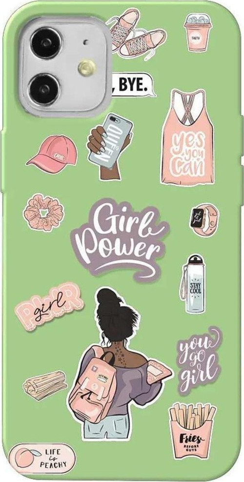 İphone 12 Mini Açik Yesil Renkli Silikon Telefon Kılıfı - Girl Power