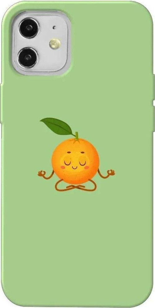 İphone 12 Mini Açik Yesil Renkli Silikon Telefon Kılıfı - Meditasyon Portakal