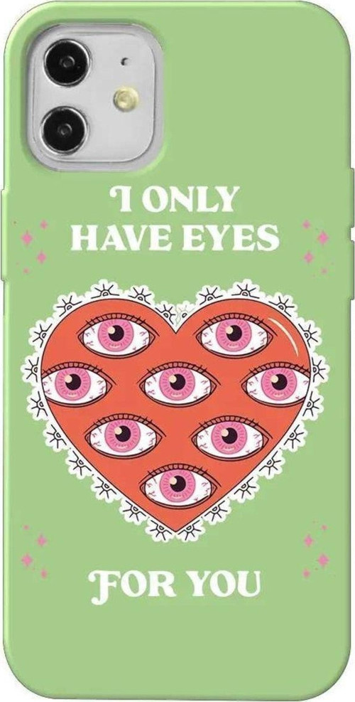 İphone 12 Mini Açik Yesil Renkli Silikon Telefon Kılıfı - Only Have Eyes