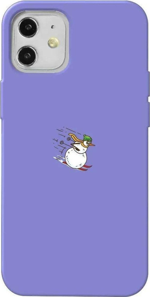 iPhone 12 Lila Uyumlu Renkli Silikon Telefon Kılıfı - Snowman Skiing