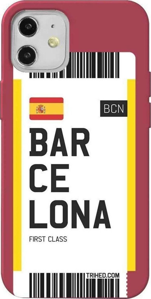 İphone 12 Mini Bordo Renkli Silikon Telefon Kılıfı - Barcelona Bileti