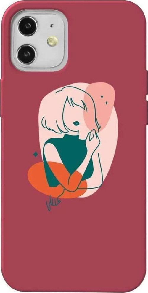İphone 12 Mini Bordo Renkli Silikon Telefon Kılıfı - Cute Girl
