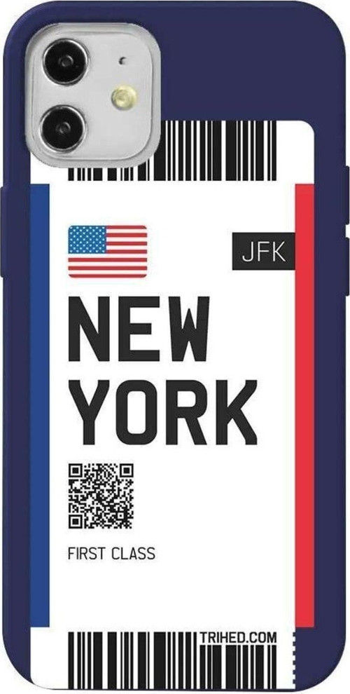 İphone 12 Mini Lacivert Renkli Silikon Telefon Kılıfı - New York Bileti