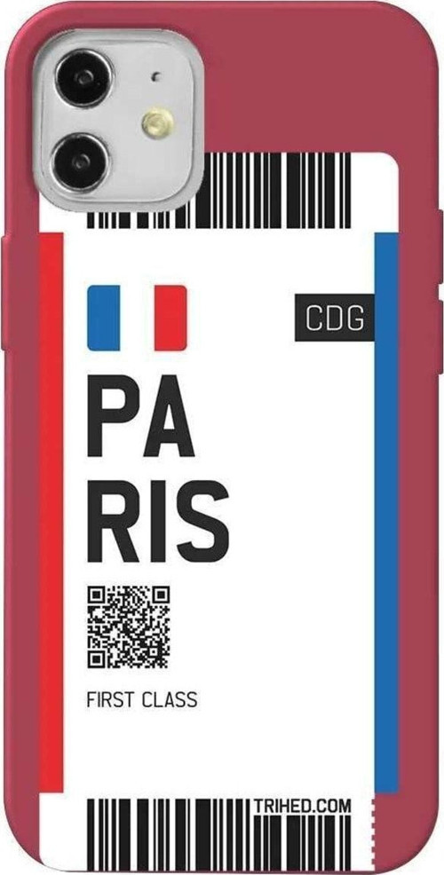 İphone 12 Mini Bordo Renkli Silikon Telefon Kılıfı - Paris Bileti