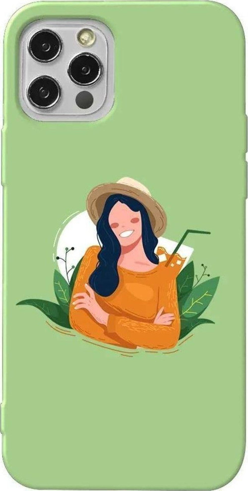 İphone 12 Pro Açik Yesil Renkli Silikon Telefon Kılıfı - Lovely Smile