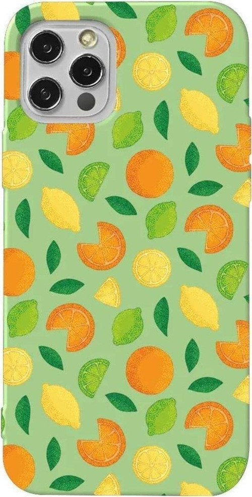 İphone 12 Pro Açik Yesil Renkli Silikon Telefon Kılıfı - Portakal Limon