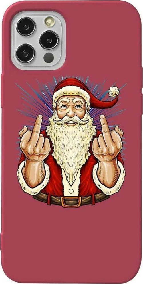 İphone 12 Pro Uyumlu Bordo Renkli Silikon Telefon Kılıfı - Naughty Santa