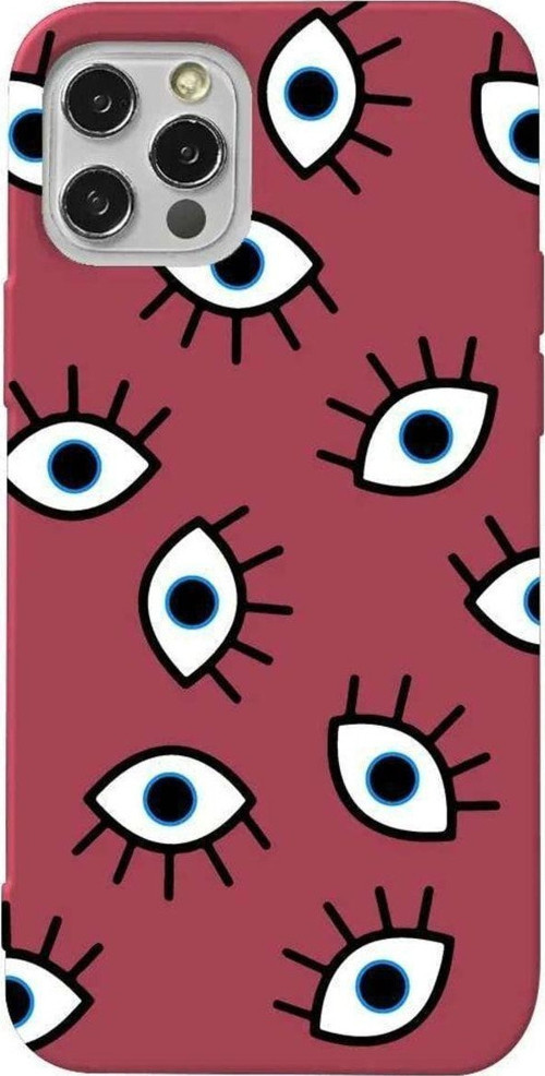 İphone 12 Pro Bordo Renkli Silikon Telefon Kılıfı - Random Eyes