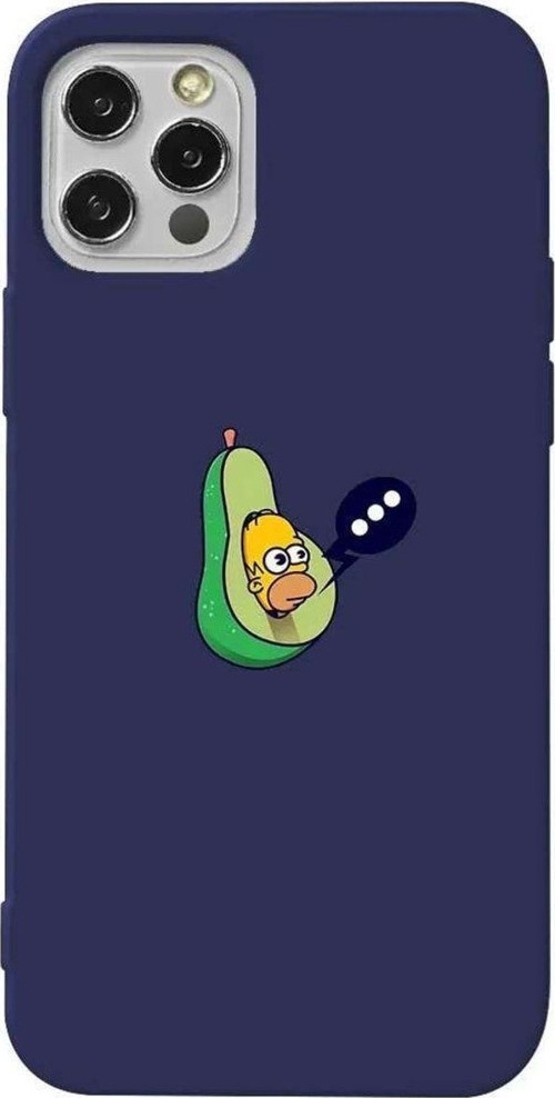 İphone 12 Pro Lacivert Renkli Silikon Telefon Kılıfı - Avokado Simpson