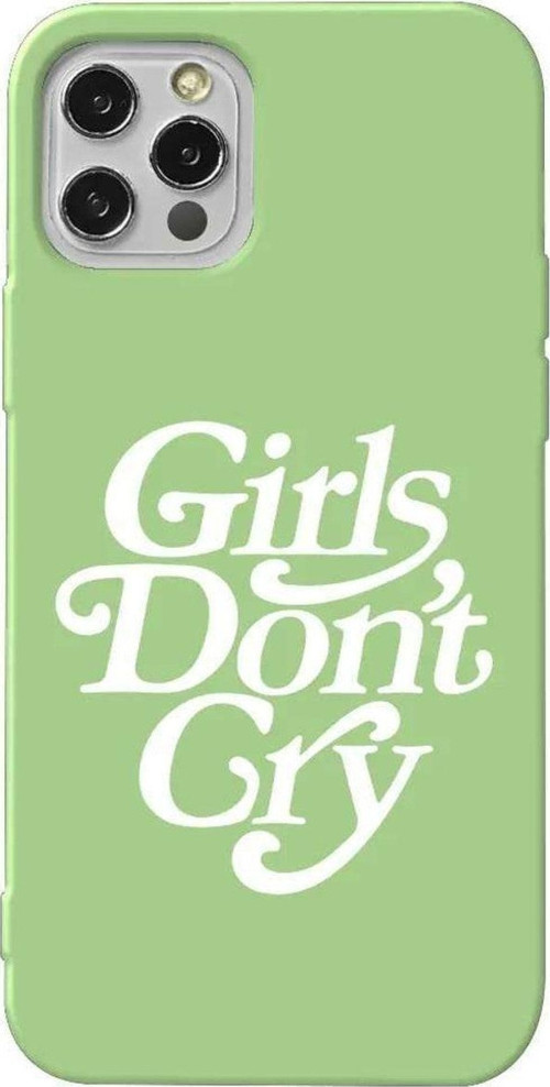 İphone 12 Pro Max Açık Yeşil Renkli Silikon Telefon Kılıfı - Girls Don't Cry