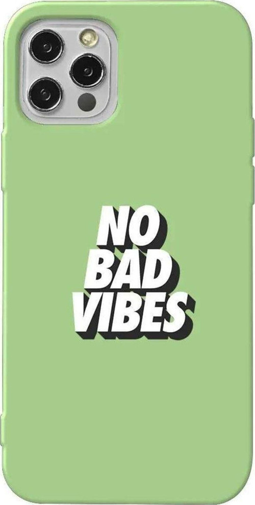 İphone 12 Pro Max Açık Yeşil Renkli Silikon Telefon Kılıfı - No Bad Vibes
