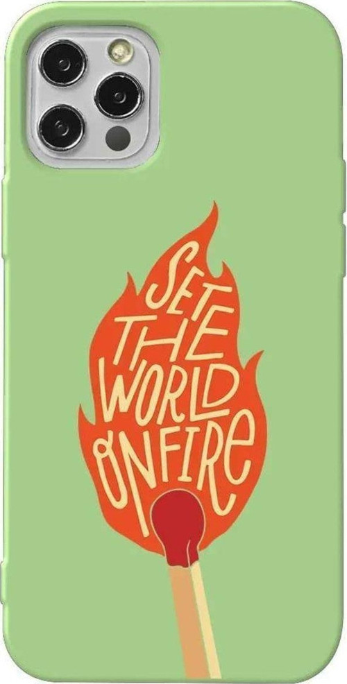 İphone 12 Pro Max Açık Yeşil Renkli Silikon Telefon Kılıfı - World On Fire