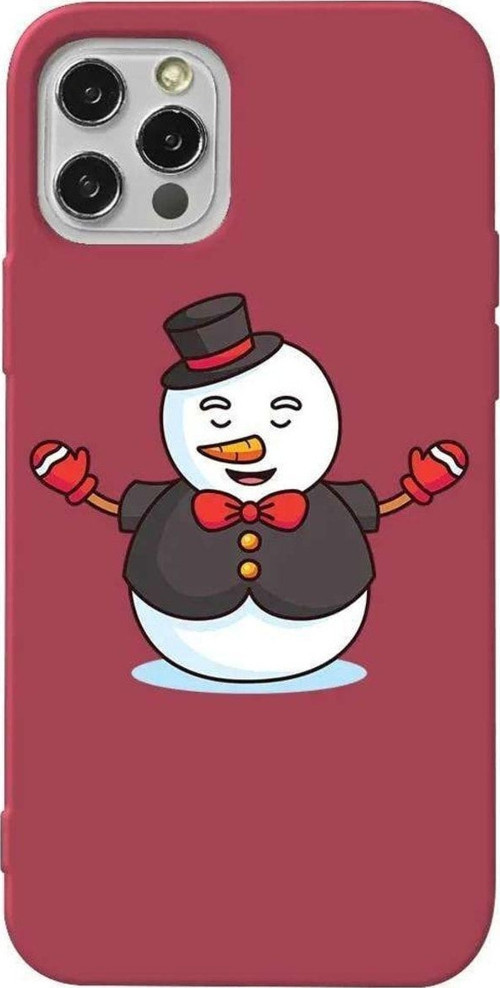 İphone 12 Pro Uyumlu Bordo Renkli Silikon Telefon Kılıfı - Snowman In Suit