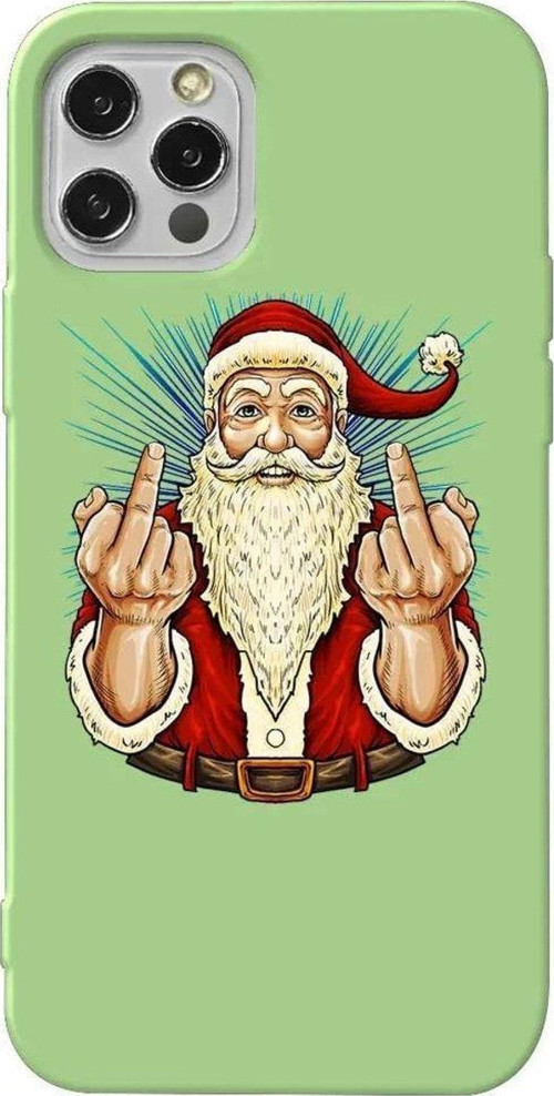İphone 12 Pro Uyumlu Açık Yeşil Renkli Silikon Telefon Kılıfı - Naughty Santa