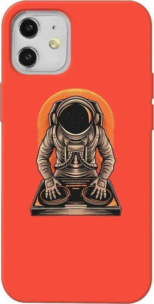 iPhone 12 Turuncu Renkli Silikon Telefon Kılıfı - Dj Astronot