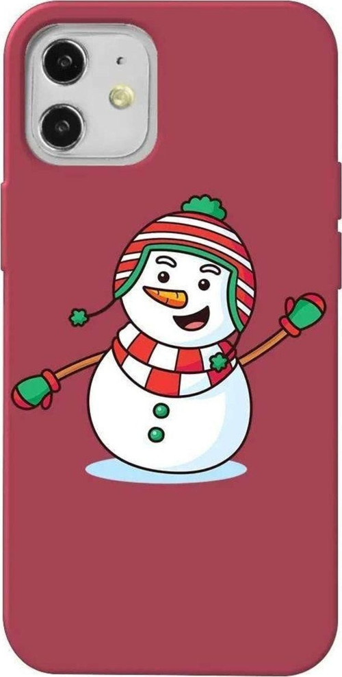 iPhone 12 Uyumlu Bordo Renkli Silikon Telefon Kılıfı - Snowman 2