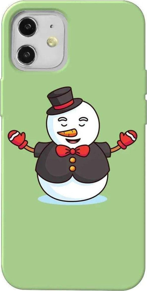 iPhone 12 Uyumlu Açık Yeşil Renkli Silikon Telefon Kılıfı Snowman In Suit