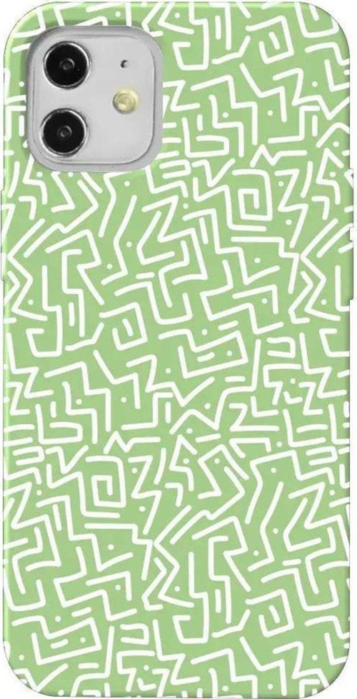 iPhone 12 Uyumlu Açık Yeşil Renkli Silikon Telefon Kılıfı - Sweet Doodle White