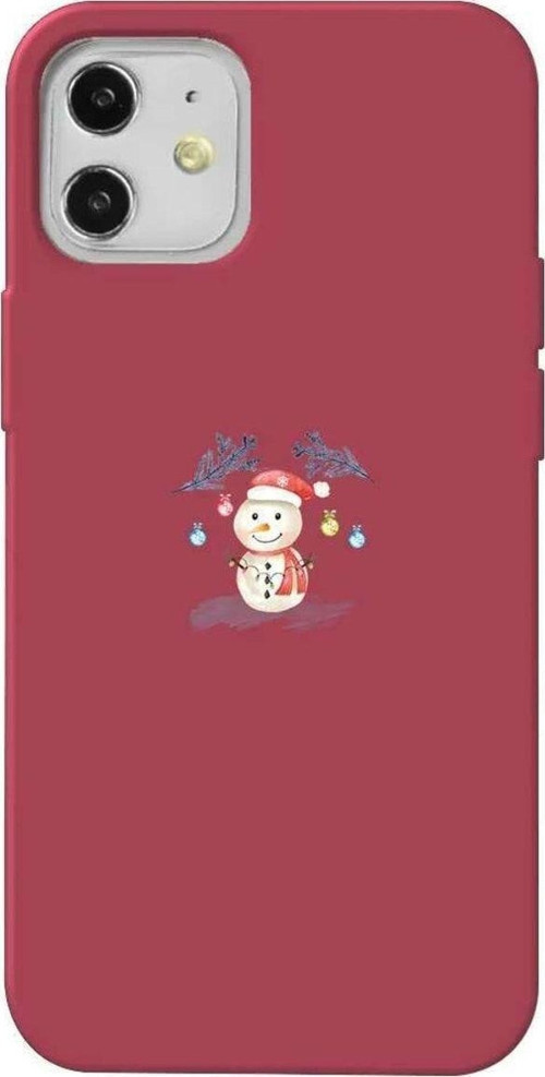 iPhone 12 Uyumlu Bordo Renkli Silikon Telefon Kılıfı - Sugar Snowman